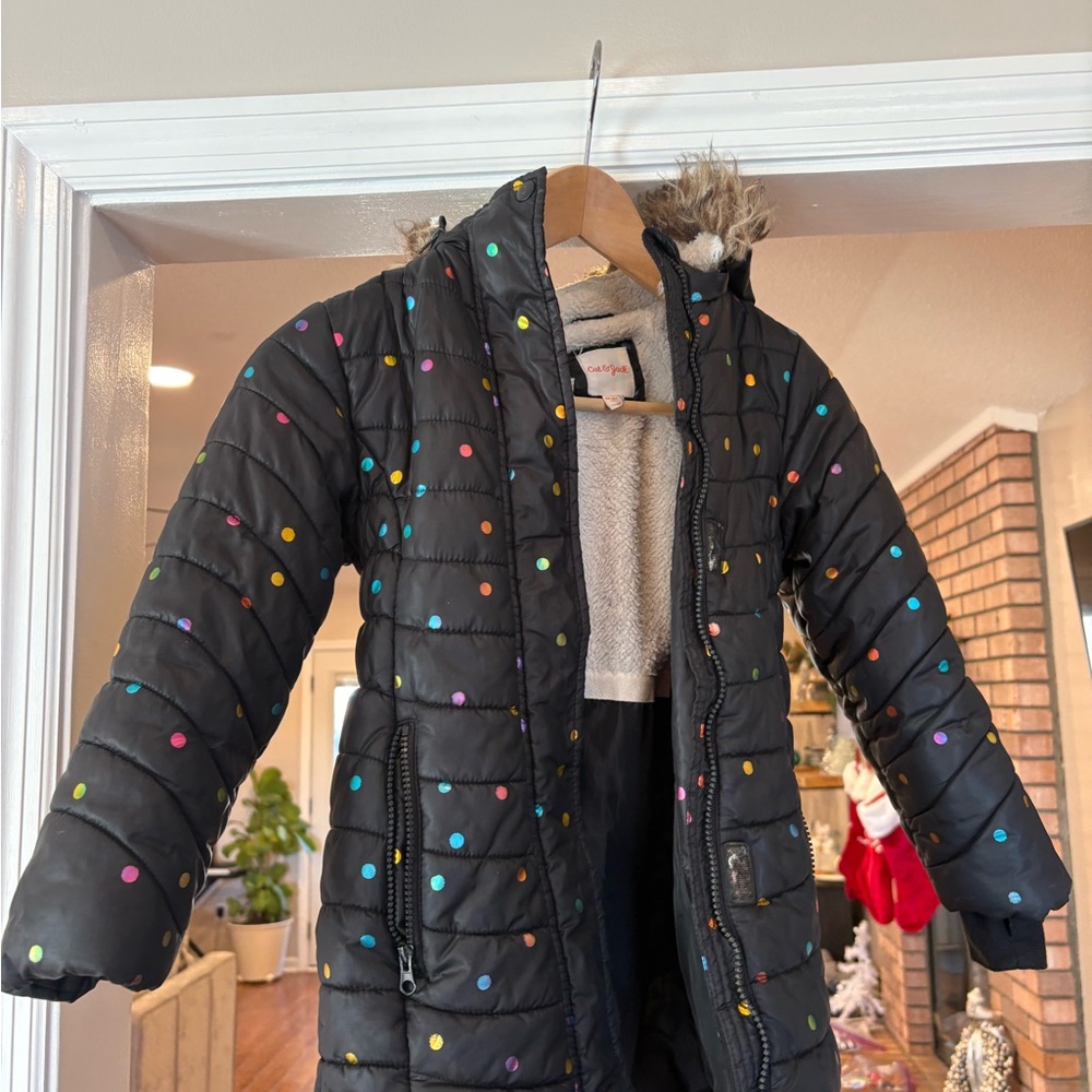 Cat & Jack Black Puffer Jacket with Colorful Dots